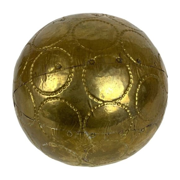 Brass Wrapped Wood Decorative Balls Set of 4 Handmade Vase Bowl Filler India - Picture 3 of 8